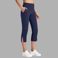 thumbnail image 2 of Pull On Capris for Women Elastic Waist Stretch Side Slit Capris with Pockets Dressy Casual Work Leggings Dark Blue XL, 2 of 7