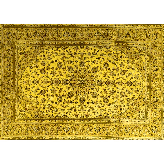 Ahgly Company Machine Washable Indoor Rectangle Medallion Yellow Traditional Area Rugs, 2' x 4'
