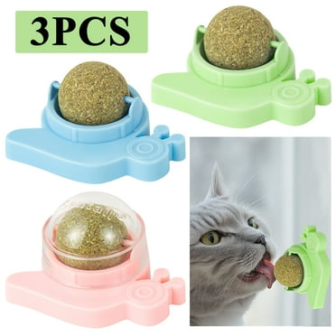Arroyner 3Pcs Rotatable Catnip Ball Toy Cat Teeth Cleaning Chew Claw Licker Toy Snail Shape Self-Adhesive Cat Mint Edible Balls