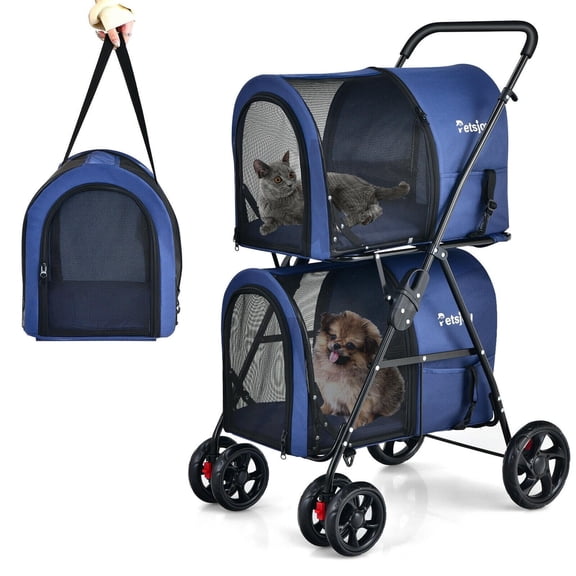 4-In-1 Double Pet Stroller with Detachable Carrier, Travel Carriage, Metal Frame, Eva Wheels