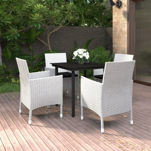 vidaXL 5 Piece Garden Dining Set with Cushions Poly Rattan and Glass