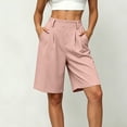 thumbnail image 2 of Shorts for Women Dressy Casual High Waisted Wide Leg Pleated Shorts with Pockets Elastic Waist Knee Length Pants Pink L, 2 of 7