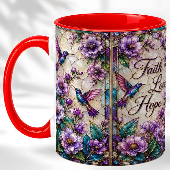 Hummingbird Floral Coffee Mug, Faith Love Hope Mug, Ceramic Cup