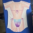 thumbnail image 4 of Swimsuit Cover Up for Women Bikini Dress Short Sleeve Print Loose T Shirt Nightdress Vacation Outfits Purple, 4 of 7