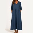thumbnail image 2 of YDDIAN Plus Wrap Dresses for Women V-Neck Elastic Maxi Dress 3/4 Sleeve Summer Modest Casual Midi Dresses with Pockets Navy XL, 2 of 3