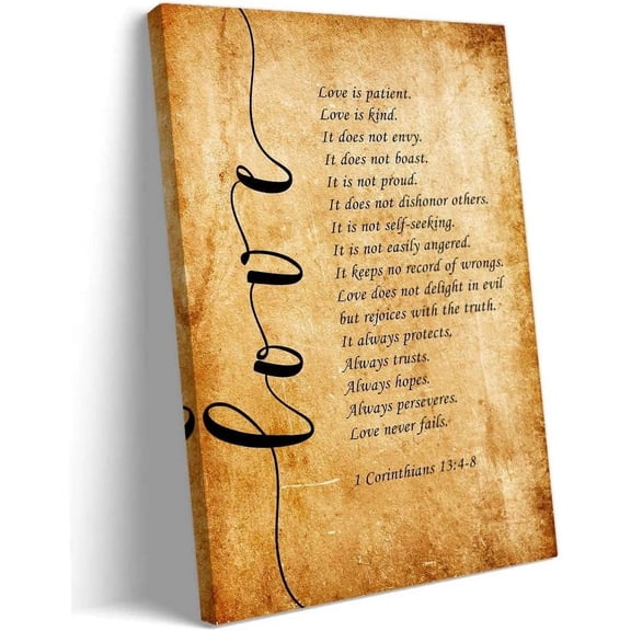 WFSposter-Love Is Patient Love Is Kind Wall Art Framed Quotes Poster Vintage Canvas 1 corinthians 13 4-8 Bible Verses Wall Art Painting Pictures Decorations