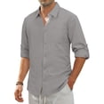 thumbnail image 4 of GENTS BLISS Men Linen Shirts Long Sleeve Button Down Shirts for Men Roll-up Solid Shirts with Pocket, 4 of 14