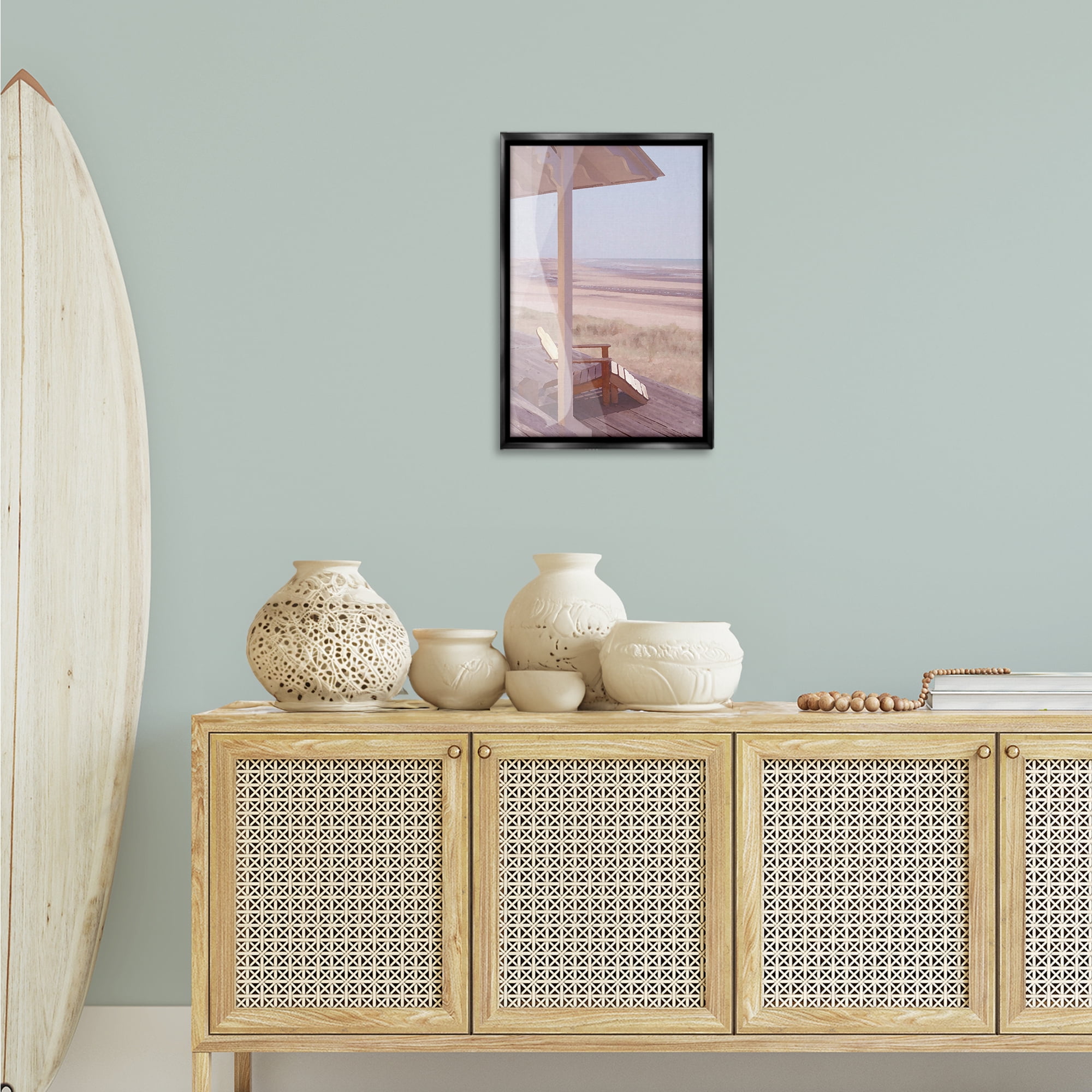 Stupell Industries Hamptons Beach House Landscape Painting Black Floater Framed Canvas Art Print Wall Art, 17 x 25