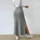 thumbnail image 3 of Falda lápiz midi elástica de punto acanalado de cintura alta para mujer: bajo con abertura, ajuste ceñido, ropa informal, 3 of 8