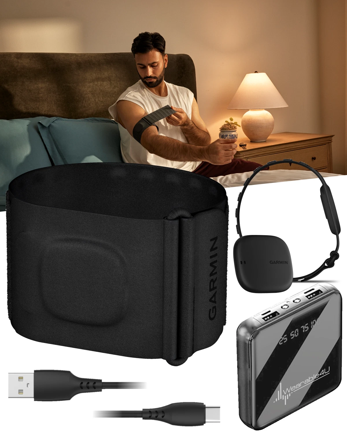 Garmin Index Sleep Monitor (L/XL) – Smart Sleep Band with Advanced Sleep Tracking & Recovery Metrics + Wearable4U PowerBank