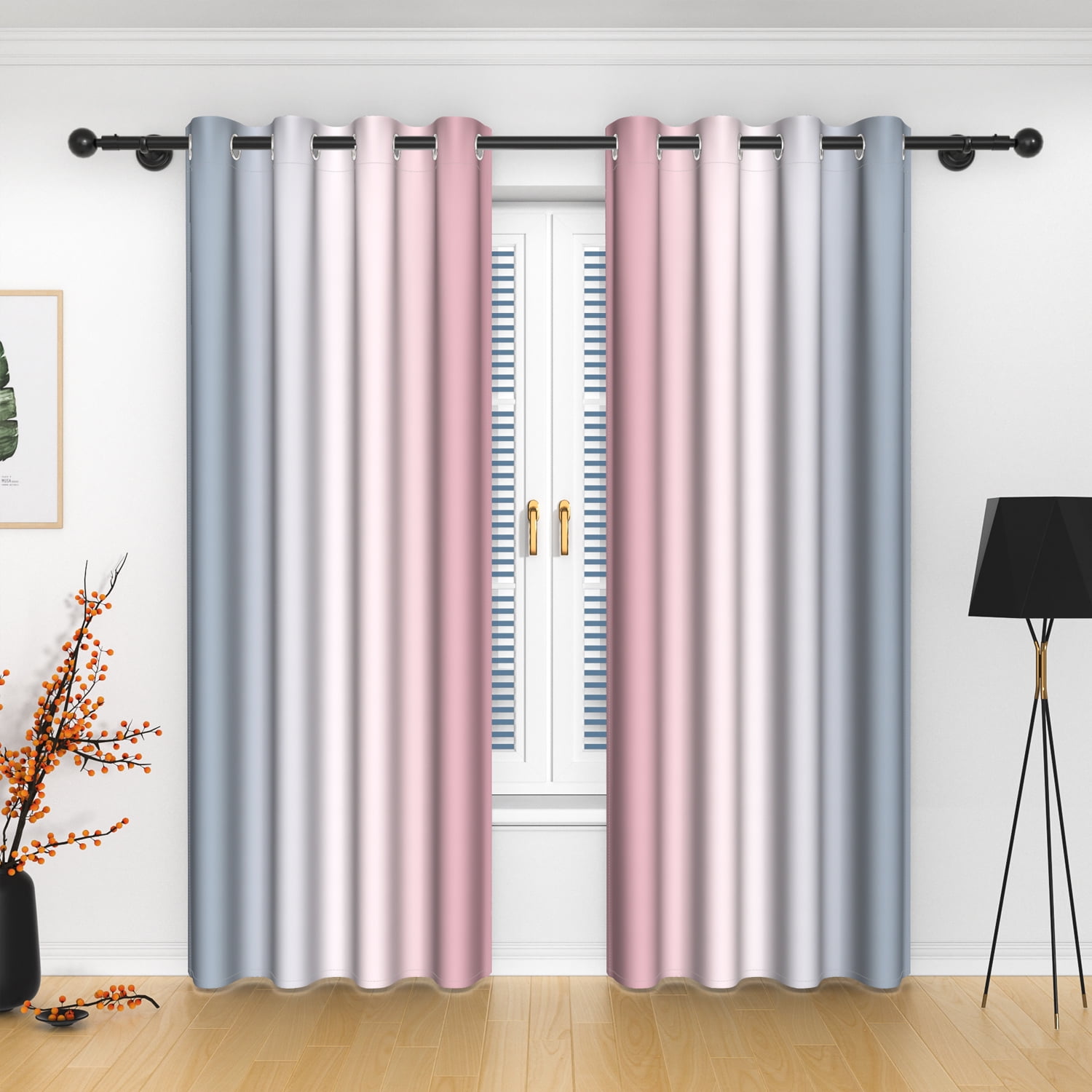 Lfeey Blackout Curtains 96 inch, Thermal Insulated for Kitchen Bedroom, Pink Gray, Set of 2