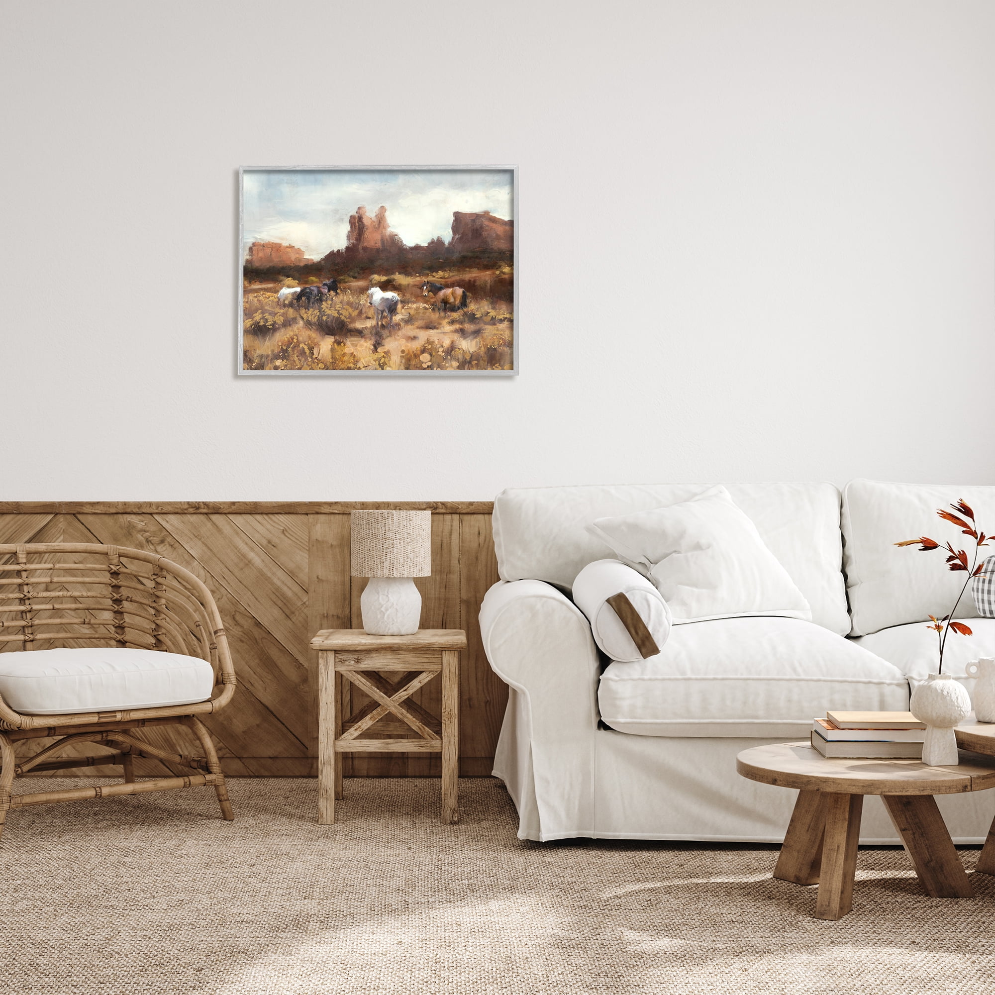 Stupell Industries Desert Horses Landscape Nature Painting Gray Framed Art Print Wall Art, 30 x 24
