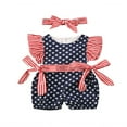 thumbnail image 1 of Independence Day Bambin Bébé Filles Garçons Rompers Star Rayé Imprimé Volants Manches Courtes Combinaisons Bandeau, 1 of 6