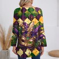 thumbnail image 5 of Mardi Gras Shirts Womens Glitter Carnival V Neck Tunic Tops Mask Print Long Sleeve Gold Graphic Tee Dark Green M, 5 of 5
