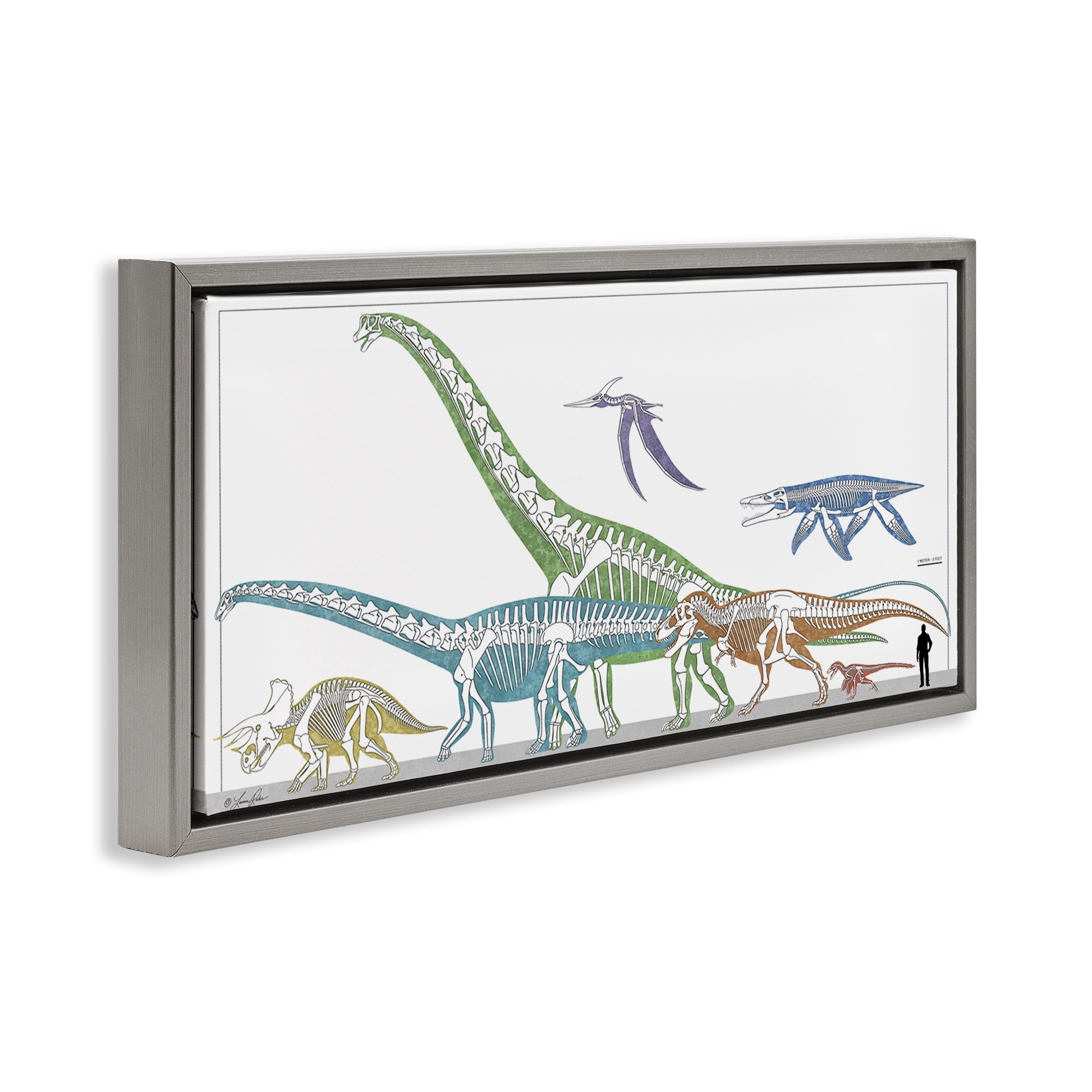 Stupell Industries Educational Prehistoric Skeletons Animals Painting Gray Floater Framed Canvas Art Print Wall Art, 25 x 11