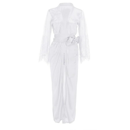 HYSYSB Nightgowns for Women women s Chemises & Negligees nighty for Women spaghetti Strap Nightgown sleepwear Long Nightgown Robe Satin Lingerie Silk Lace Nightdress  chemise for Women White L