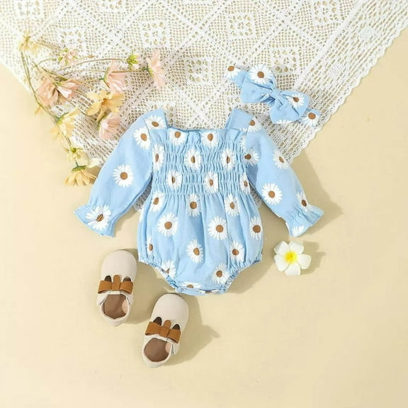 lulshou Baby Romper One Piece Bodysuit Flower Print Baby Girl Jumpsuit Crawling Dress Long Sleeved Bag Fart Jumpsuit Newborn Jumpsuit on Clearance