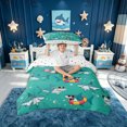 thumbnail image 2 of meiyoeat Surf Coastal Shark Twin Duvet Cover for Kids Boys Girls, Beach Holiday Animal Twin Bedding, Teal , Polkadot Reversible, 2pcs, 1 Duvet Cover and 1 Pillowcase, 2 of 6