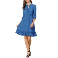 thumbnail image 3 of INSPIRE CHIC Women's Layered Ruffle Hem 3/4 Sleeves Smocked Chiffon A-Line Dress XS Indigo, 3 of 8