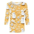 thumbnail image 4 of Yteetum 3/4 Length Sleeve Womens Tops Halloween Print Oversize Crew Neck T-Shirt Top Ladies Casual Halloween Graphic Round Neck Loose Fits Plus Size Three Quarter Sleeve Shirt Fall Winter Base Layers, 4 of 5