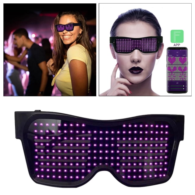 Gafas LED Bluetooth Baoblaze para Disfraces de DJ Visualización de Carga USB Rosado