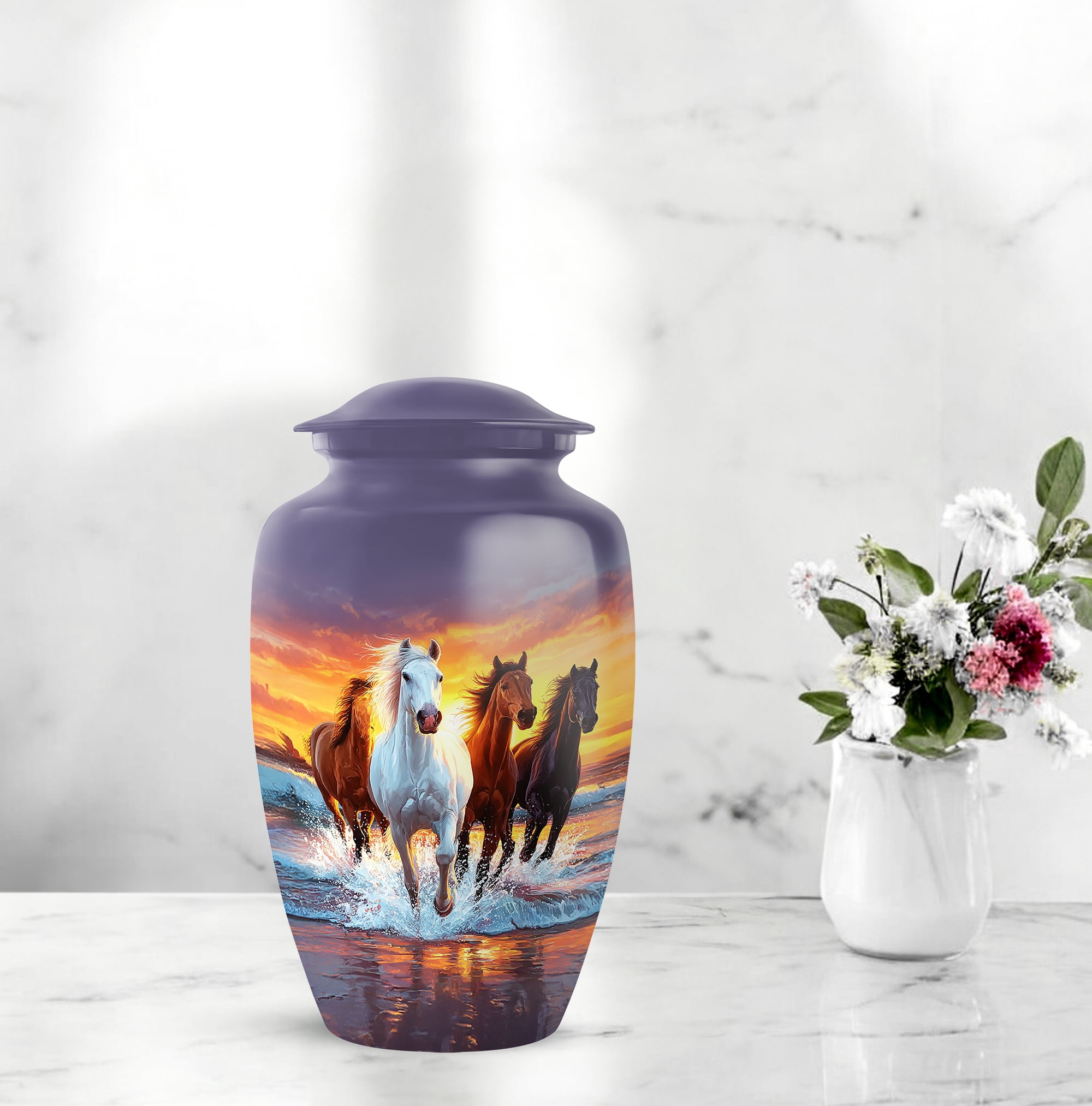 Horse Cremation Urn, Large Urns For Ashes Adult Male, Wild Horse Tribute Urns For Human Ash, Sunset Decorative Funeral Cremation Urn For Ashes, (Size, 10 Inch, 1 Pc)
