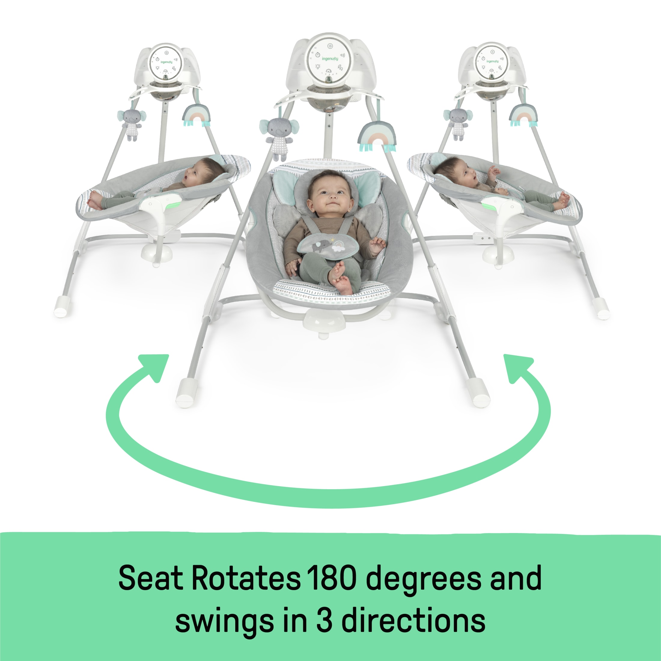 Ingenuity InLighten Motorized Baby Swing, Gray photo 2
