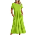 thumbnail image 2 of Brunch for Women Summer Fall Short Sleeve Crewneck Spandex Maxi Long Loose Fit Tiered Basic Dress Womens 2025 Clothes Country Concert, 2 of 5