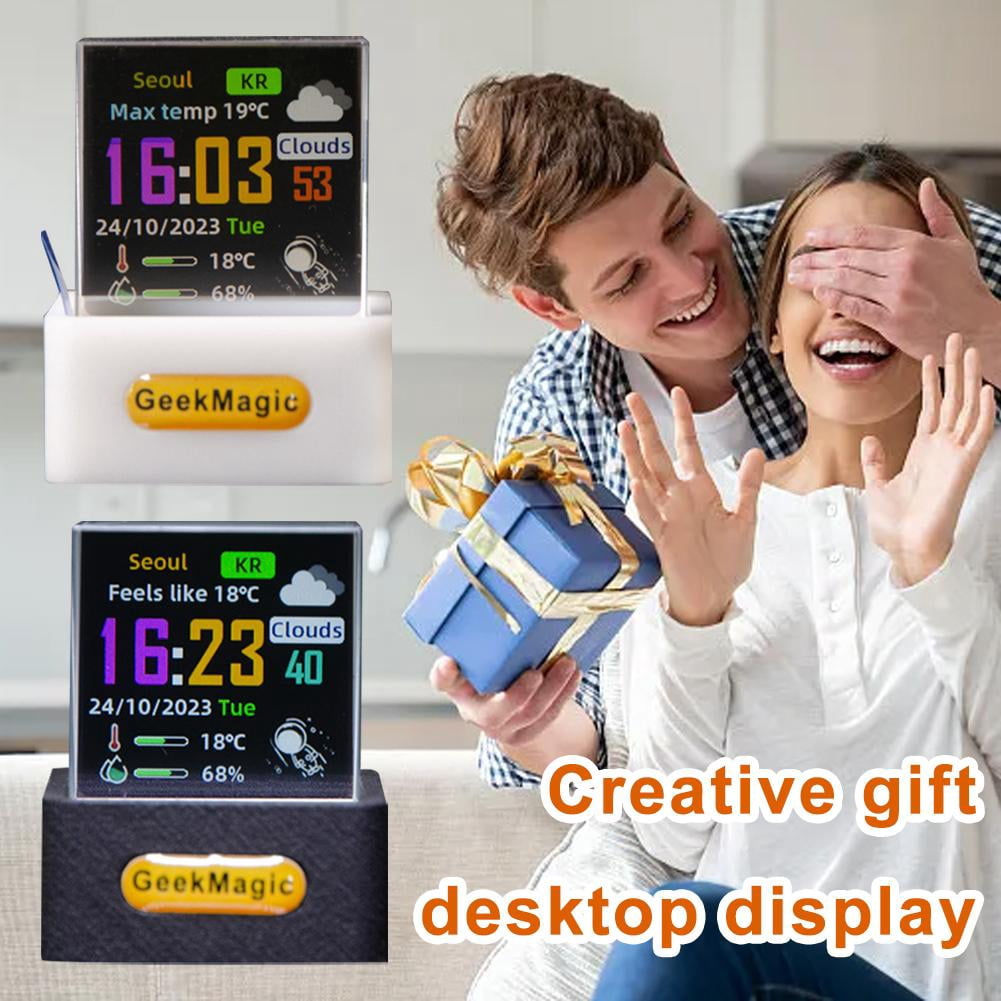 Holographic Crystal 3D Crystal Photo Desktop Decoration Smart Weather Station Digital Clock with GIF Animations and Electronic Image Album