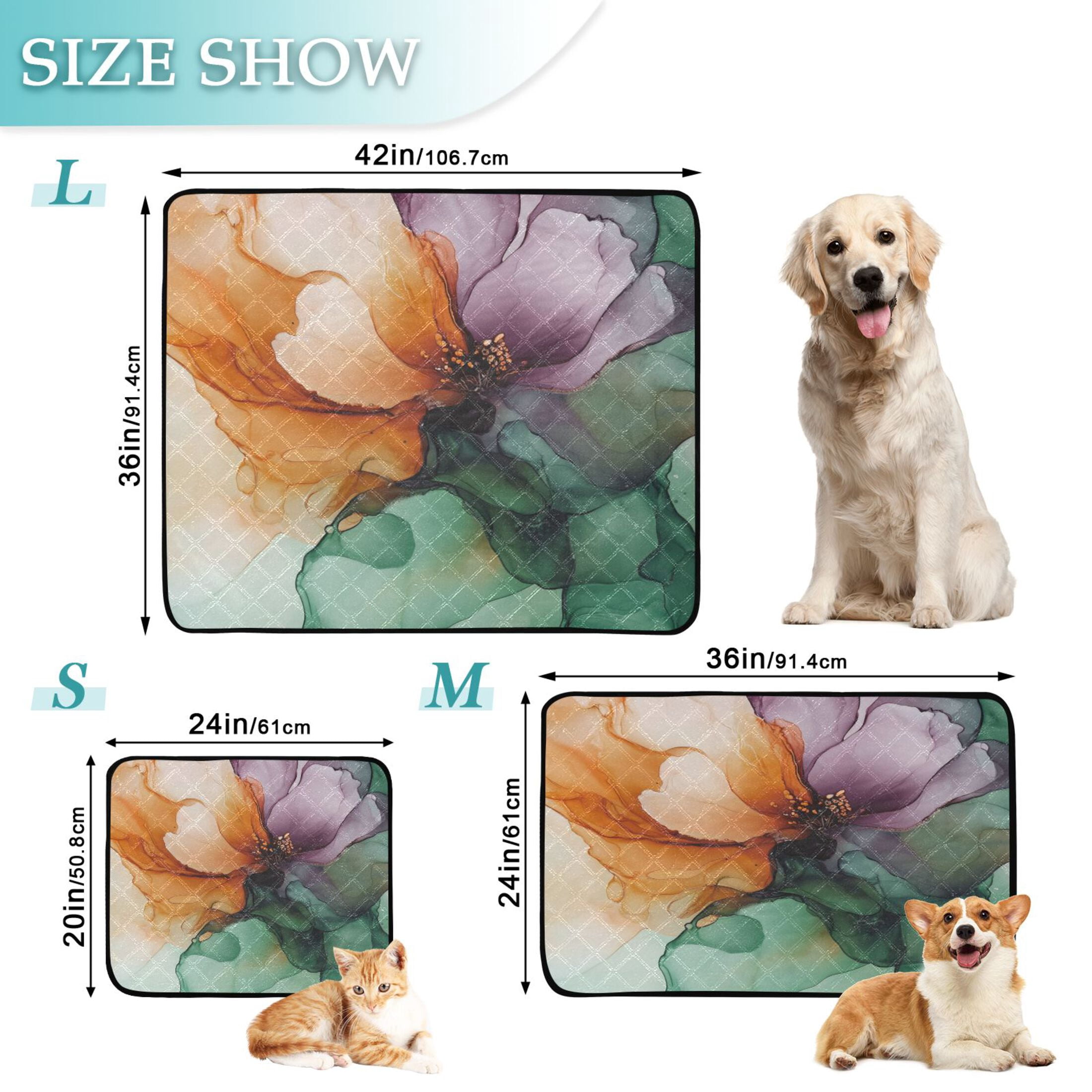 Qxltty Abstract Floral Pattern Cat litter Pads Pet Set of 2 Diaper Mats Center Anti-leakage Layer Absorbent Soft and Comfortable