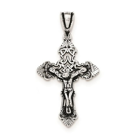 925 Sterling Silver Antiqued INRI Crucifix Polished Flat-back Charm Pendant