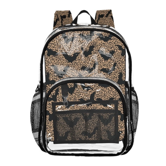 Large Clear PVC Backpack Heavy Duty See Through Backpack for Adults Work Travel, Leopard Bats Printed 12L