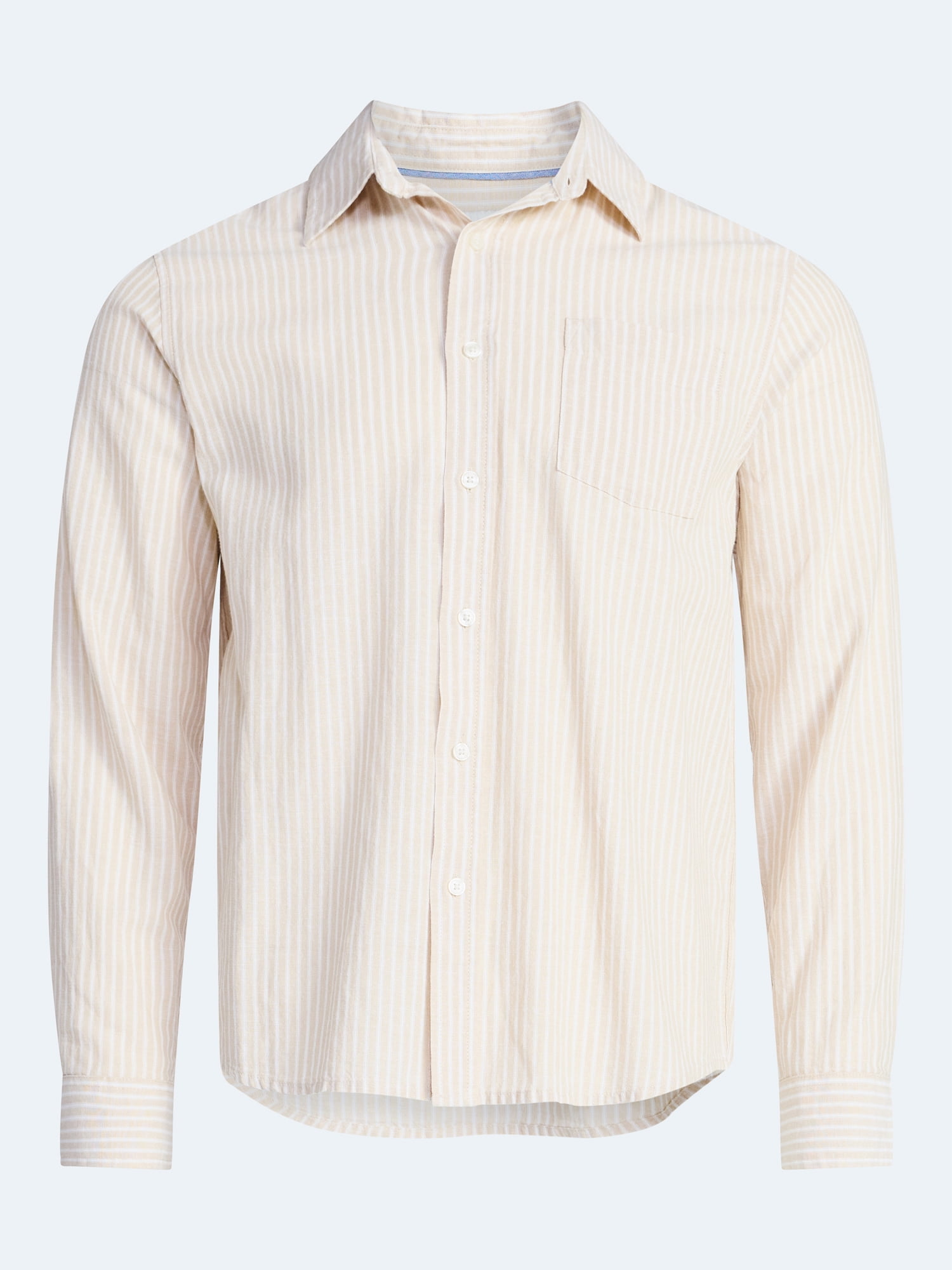 Free Assembly Men’s Linen Blend Shirt with Long Sleeves, Sizes S-3XL