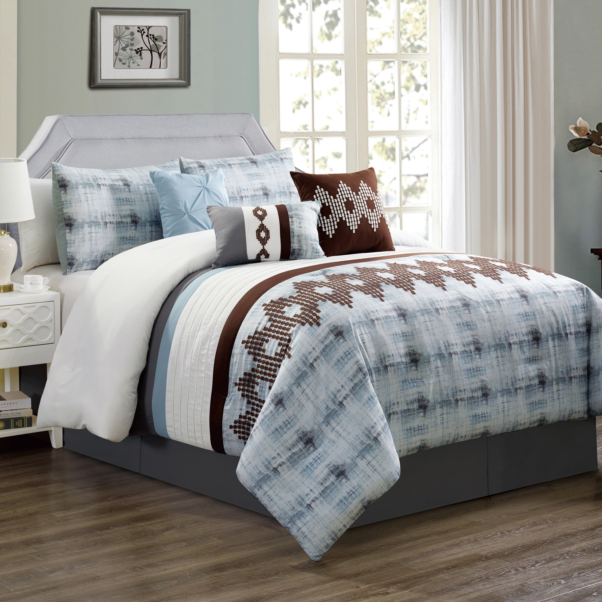 Unique Home Karasi 7 Piece Comforter Set Diamond Wave Striped Bed In a