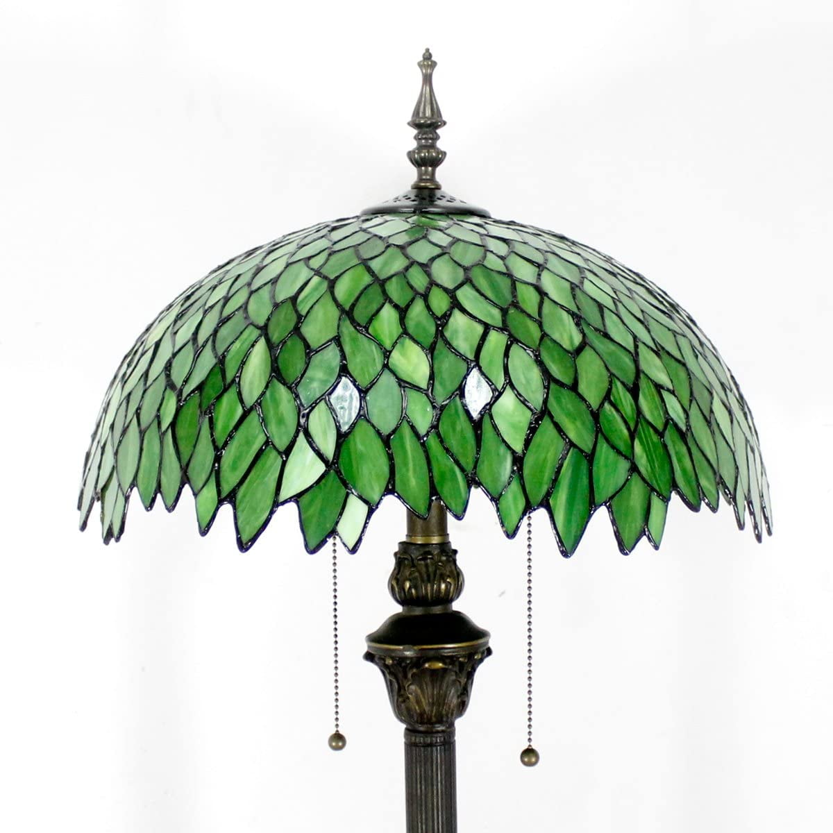 WERFACTORY Tiffany 64” 2-Light Art Nouveau Green Stained Glass Floor Lamp with Wisteria Shade