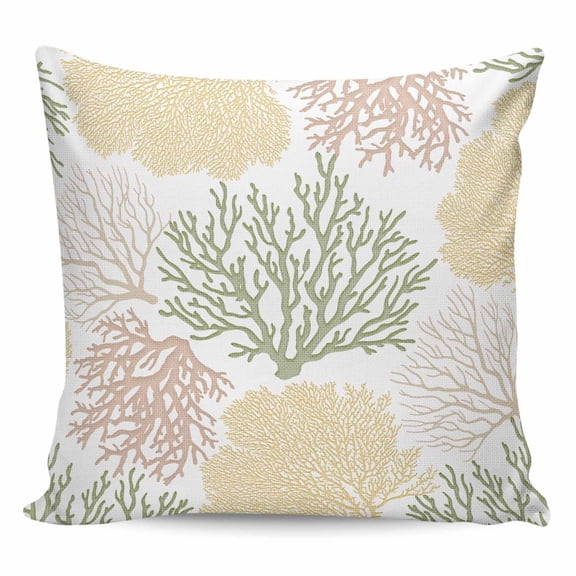 Throw Pillow Covers 24x24 Inch, Sage Green Coastal Decorative Pillow Cases for Couch Sofa Bed, Coral Ocean Marine Modern Sea Cotton Linen Square Home Decor Pillowcases with Hidden Zipper