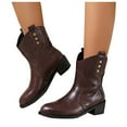 thumbnail image 4 of Miluxas Womens Short Boots Wide Calf Flat Low Heel Faux Leather Fashion Winter Riding Boot, 4 of 9
