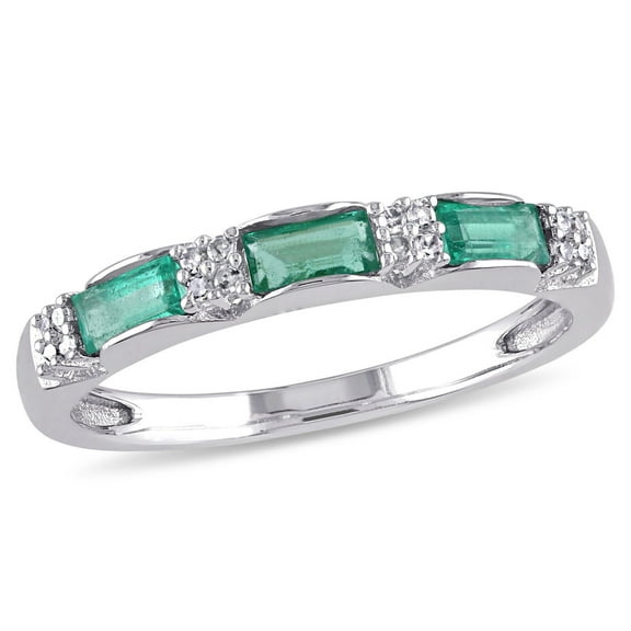 Green Emerald Diamond Wedding Band, Half Eternity Diamond Band Ring, Accents Diamond Ring, Birthstone Band, 925 Sterling Silver, 1.8 Ct Simulated Emerald & Diamond, Matching Band
