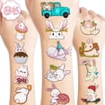 thumbnail image 1 of Tatuajes temporales de conejito, 8 hojas, 85 piezas, decoraciones de fiesta de conejo, suministros de recuerdos, tema de conejito de Pascua, cumpleaños, pegatinas de tatuaje lindas, regalos de Navidad, 1 of 5