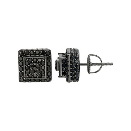 Shaquille O Neal Men s Simulated Diamond Black Rhodium Plated Sterling Silver Stud Earrings