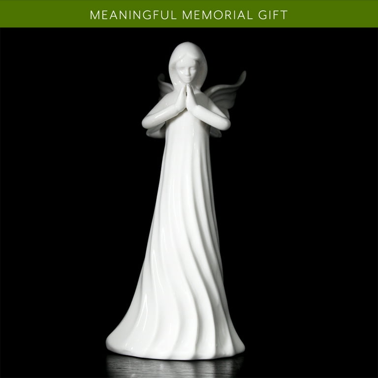 AuldHome Ceramic Praying Angel Figurine (White); Standing Guardian Angel  Statue 9-Inch