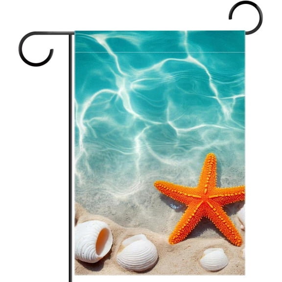 Beach Starfish Shells Garden Flag 12x18 Inch Double Sided for Outside Yard Porch Lawn Seasonal Autumn Winter Holiday Decoration