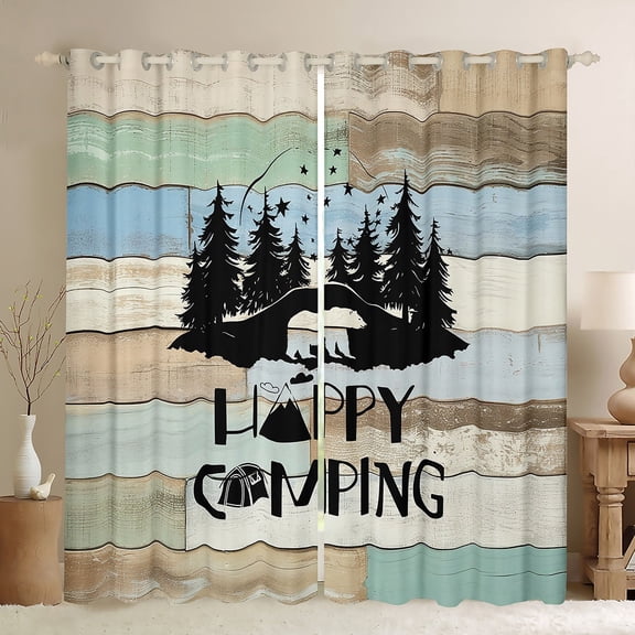 Erosebridal Happy Camping Curtains for Living Room,Animal Bear Blackout Curtains Set of 2 (38x45),Rustic Cabin Curtains and Drapes (38x45),Vintage Bedroom Decorative