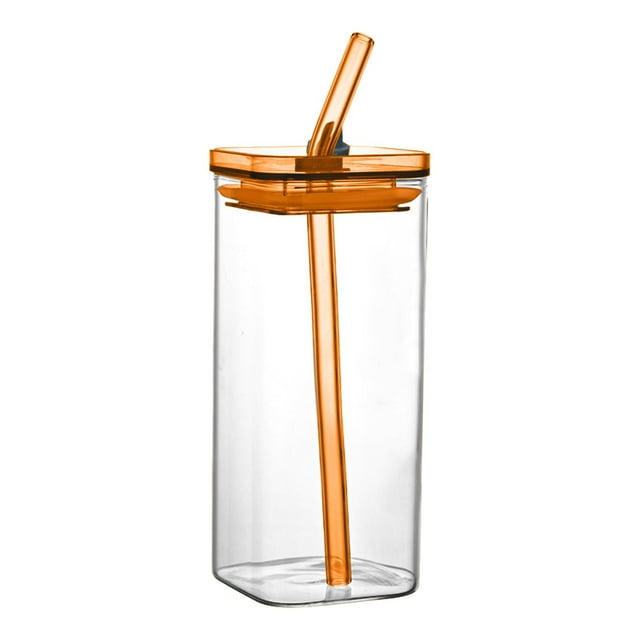 Clear Coffee Mug No Handle Bowl with Set 4 Heat Straw Glass Cup 400ML Cold Drink Cup Juice Cup With Lid Milk Cup Glass Texture Suitable For Beverage Use Coffee Cup