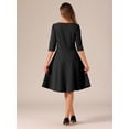 thumbnail image 3 of DARING DIVA Midi Boat Neck Short Sleeves A-Line Office Dress L Black, 3 of 6