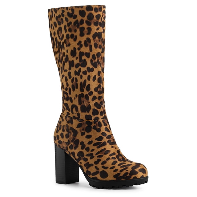 Unique Bargains Bottes à Talon Bloc Mi-Mollet pour Femmes