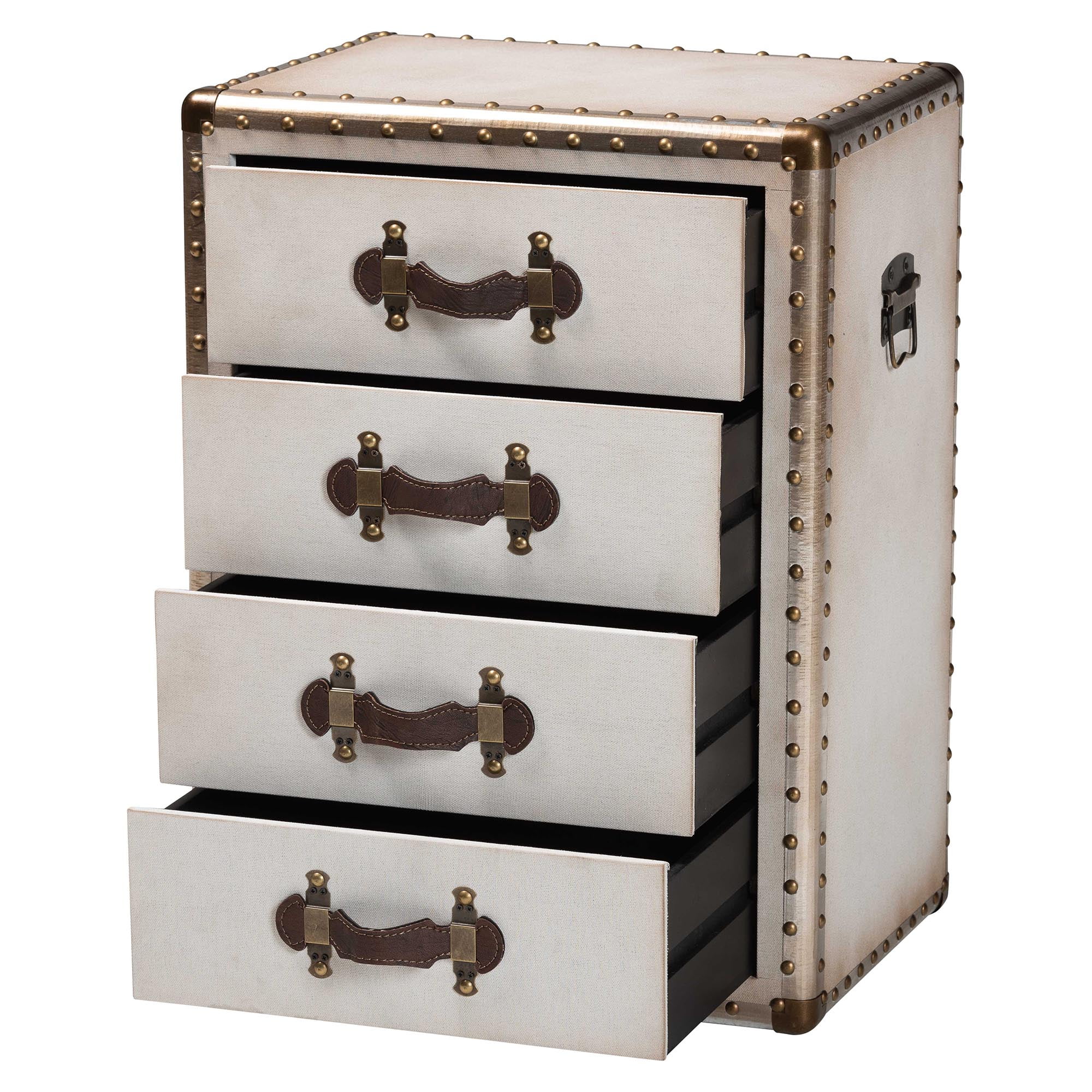 Baxton Studio Jaelyn Vintage End Table, 4-Drawer, Silver