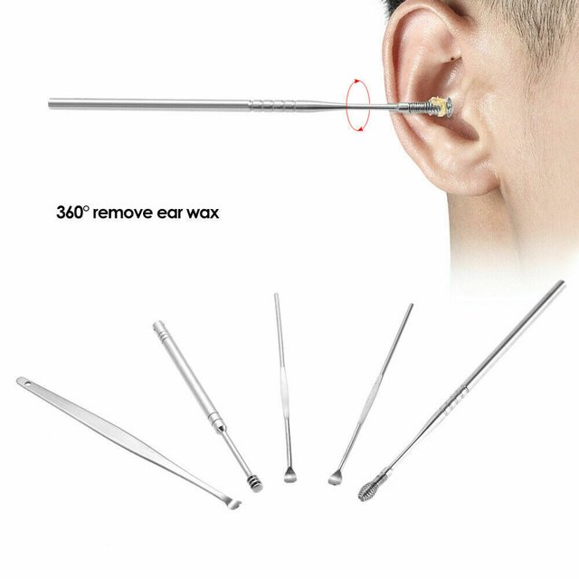 Kit de herramientas de belleza para selección de orejas, 5 piezas/juego de herramientas limpiadoras de eliminación de cera de oído en espiral de acero inoxidable, cuchara para oreja en espiral de acero inoxidable, rendimiento inigualable