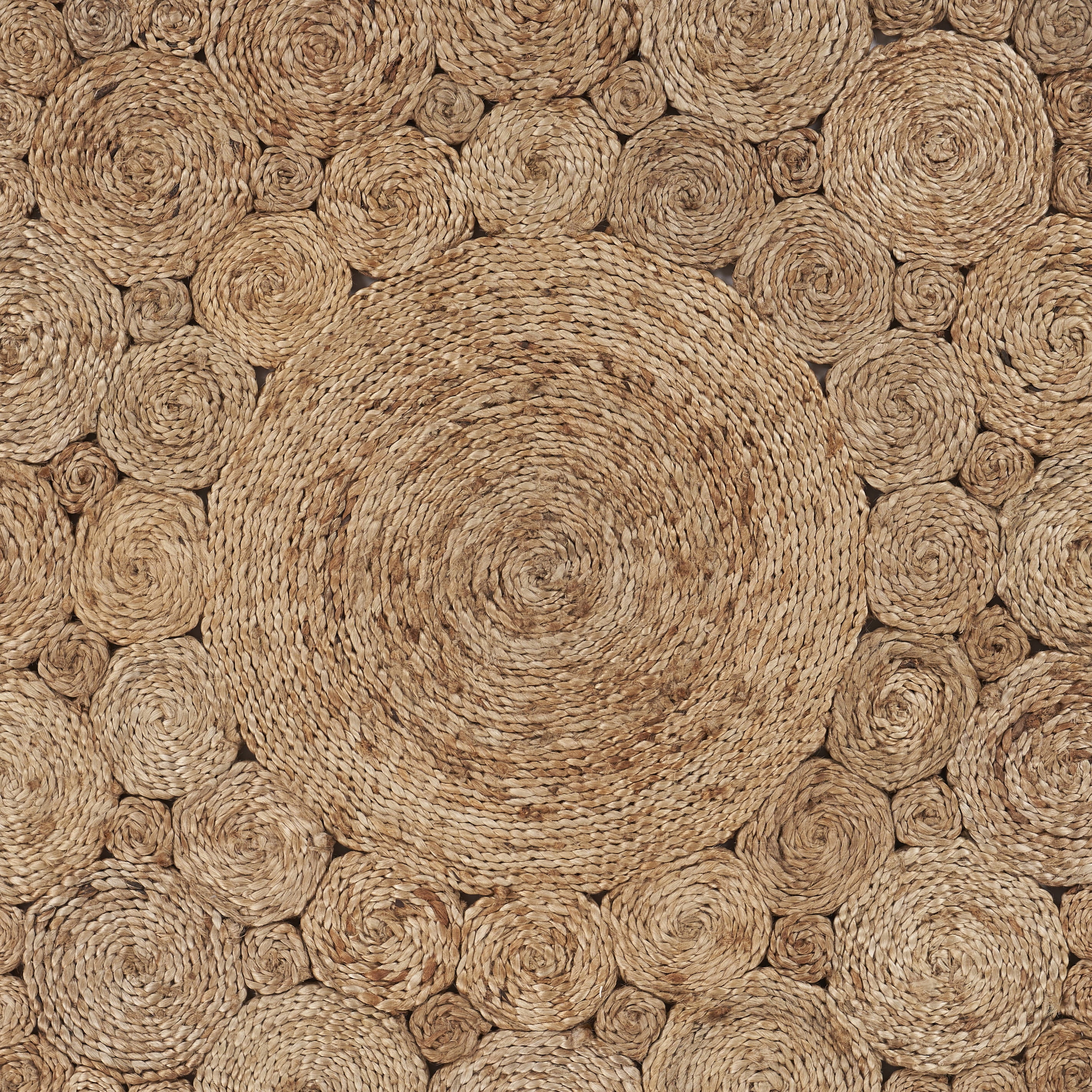 Woven Paths 4' Round Brown and Tan Braided Circles Jute Area Rug