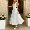 thumbnail image 4 of Karymi Cocktail Dresses for Women Halter Deep V Maxi Dress, Solid Sleeveless High Waist Pleated A-Line Flowy Long Evening Party Dress, 4 of 9